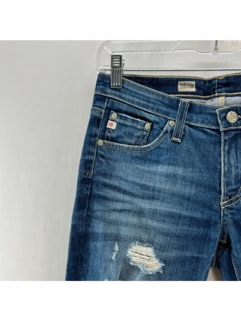 AG Adriano Goldschmied Stilt Crop Cigarette Jeans Size 26R Distressed Denim Blue